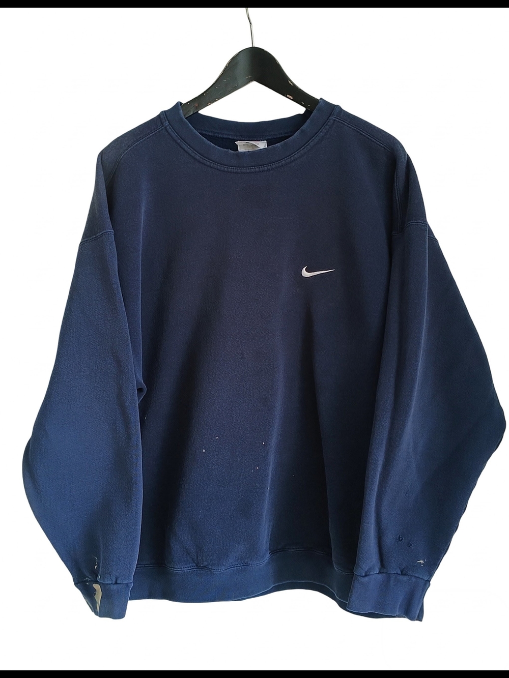 Vintage 90s Nike Embroidered Swoosh Sweatshirt Navy USA XL Boxy Distressed